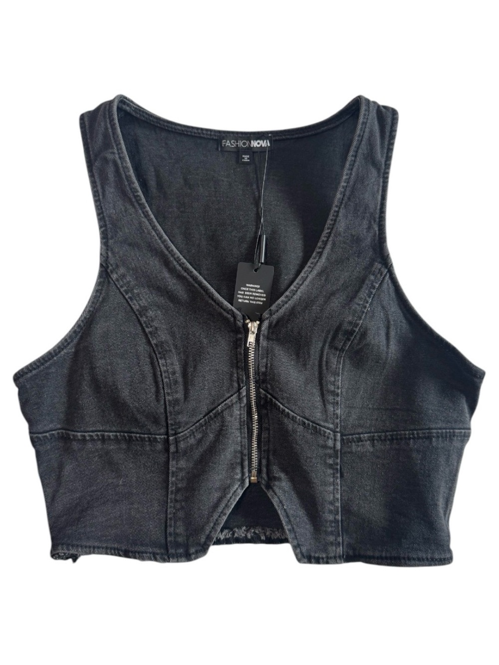 Fashion Nova Black Zip-Front Denim Crop Top
